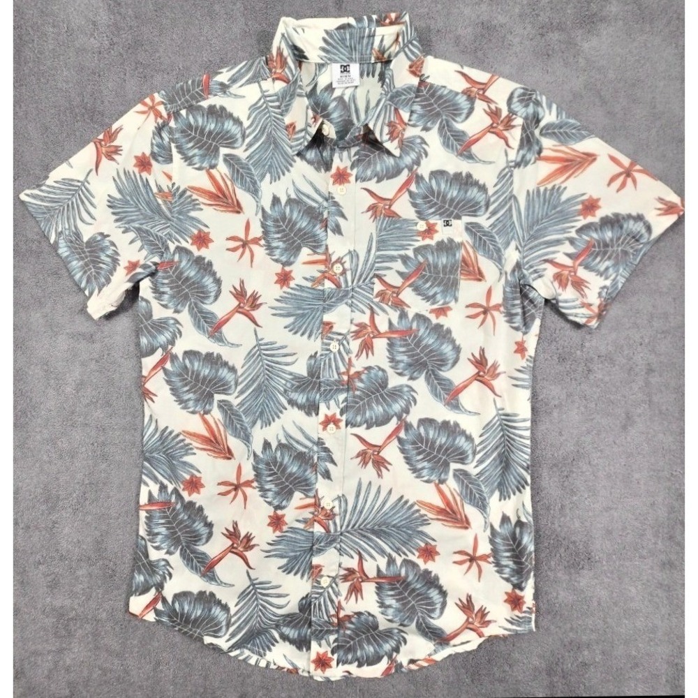 DC Shoes Men's Hawaiian Shirt Tropical Floral Button Up Short Sleeve M/M - Picture 1 of 13
